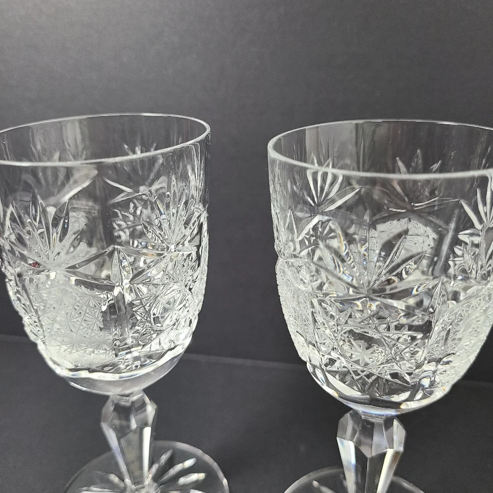 Bardejov Czechoslovakia Short Etched Port Crystal Glasses- Set of Two